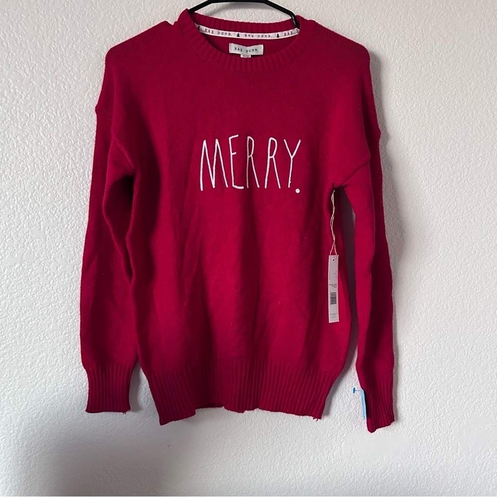 NWT Rae Dunn XS Women’s Festive Holiday Merry Red Christmas Long Sleeve Sweater